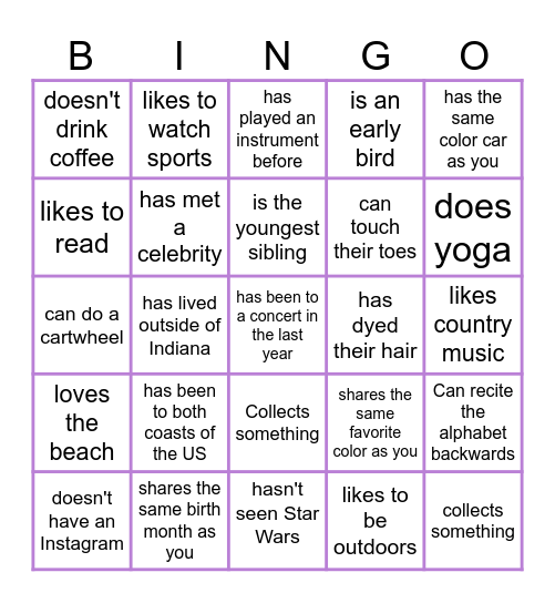 Find Someone Who Bingo Card