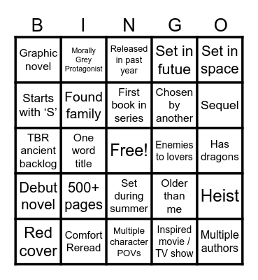 Summer Reading Challenge Bingo Card
