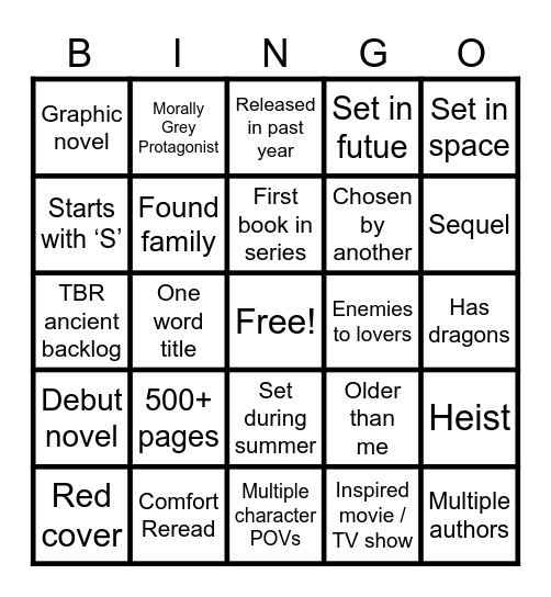 Summer Reading Challenge Bingo Card