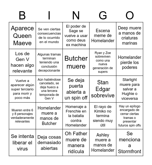 Final The Boys Bingo Card
