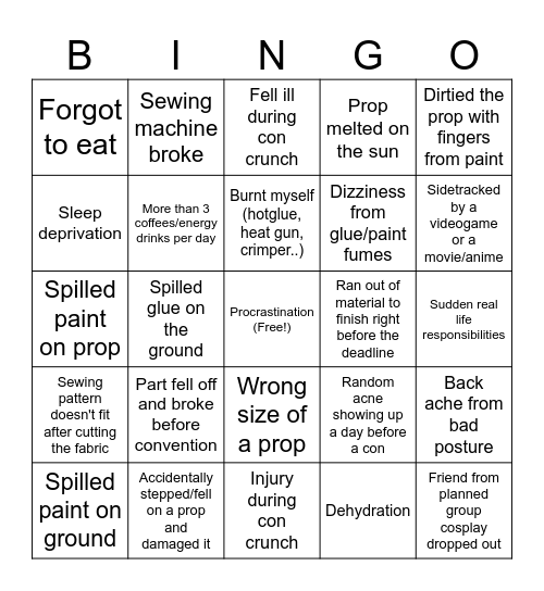 Cosplay con crunch bingo Card