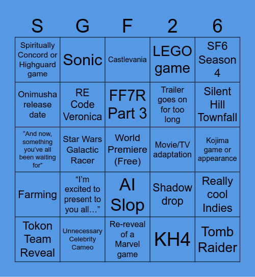 Summer Games Fest 2026 Bingo Card