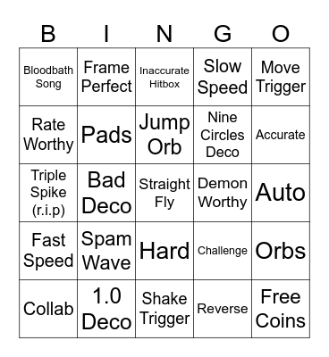Recent Tab GD Bingo Card