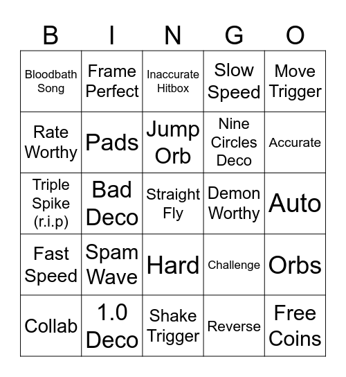 Recent Tab GD Bingo Card