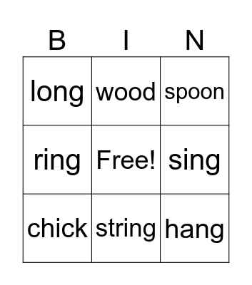 Phonics Bingo Card