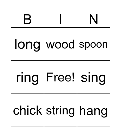 Phonics Bingo Card
