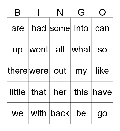 Word Bingo Card