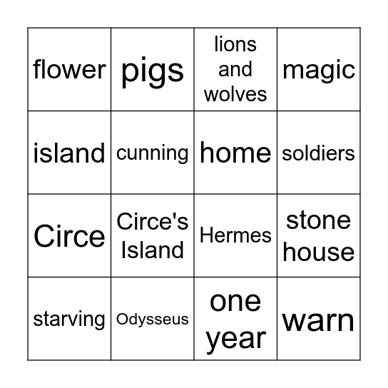 Odyssey Ch 2 Bingo Card