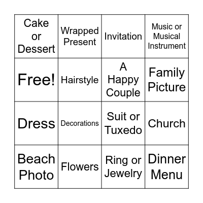 Wedding Bingo Card