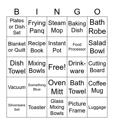 Bridal Shower Gift BINGO Card