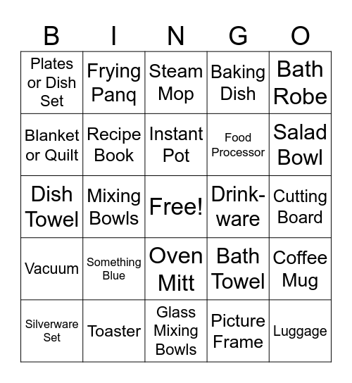 Bridal Shower Gift BINGO Card