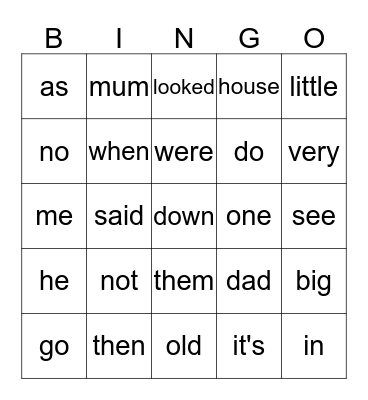 Word Bingo Card