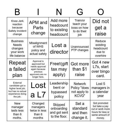 Welcome to KCVG Bingo Card
