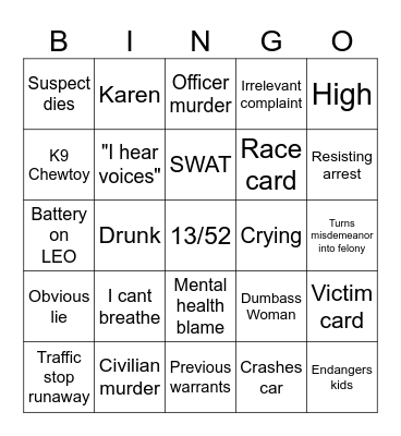 Bodycam Bingo Card