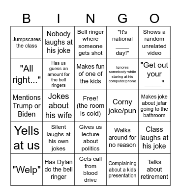 THE OFFICIAL Mr. Miller Bingo Card