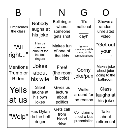 THE OFFICIAL Mr. Miller Bingo Card