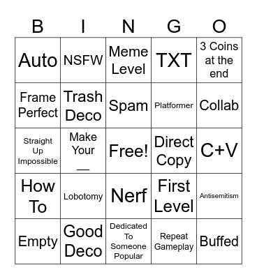 Recent Tab Bingo Card