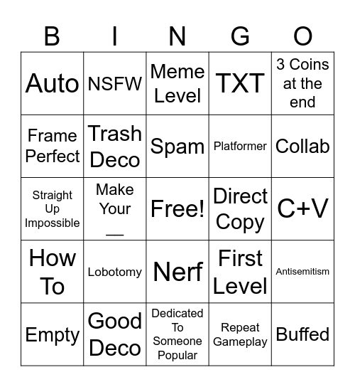 Recent Tab Bingo Card