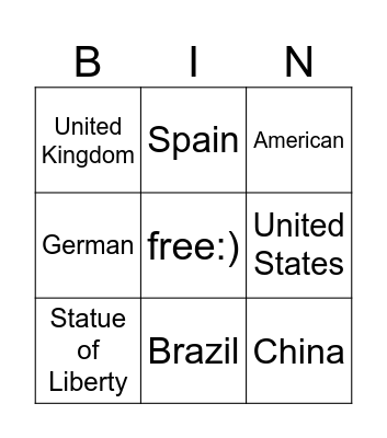 Countries bingo Card