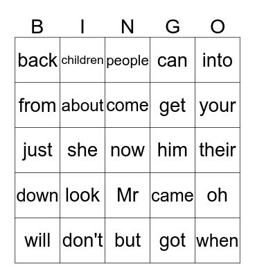 Word Bingo Card