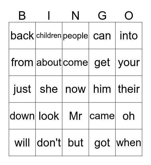 Word Bingo Card