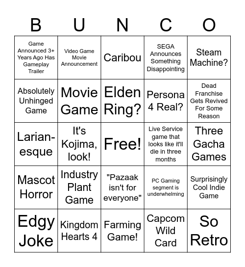 Summer Games Fest Bingo Card