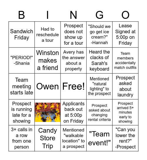 Leasing Team Bingo Card