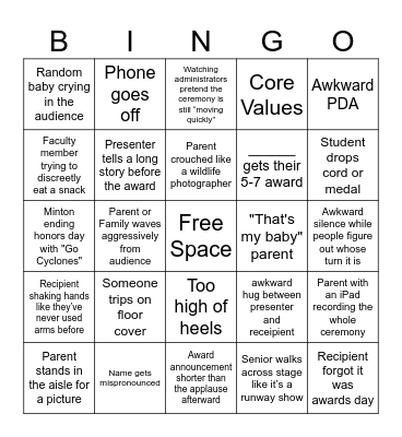 Honors Day 2026 Bingo Card