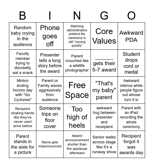 Honors Day 2026 Bingo Card