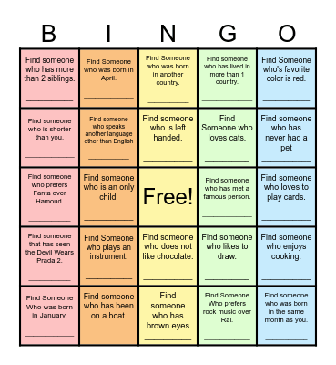 Find Someone Who... Bingo Card