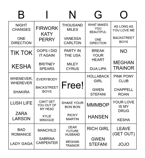 BUBBLEGUM POP! Bingo Card