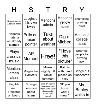 ACK ATTACK Bingo Card