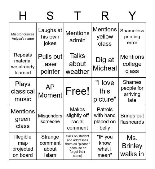 ACK ATTACK Bingo Card