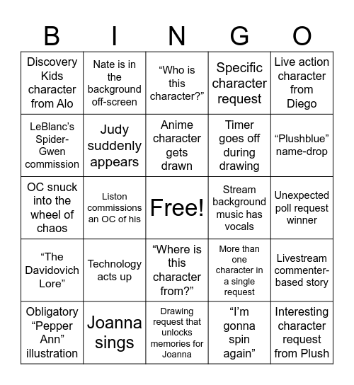 RequestToons Bingo! Bingo Card