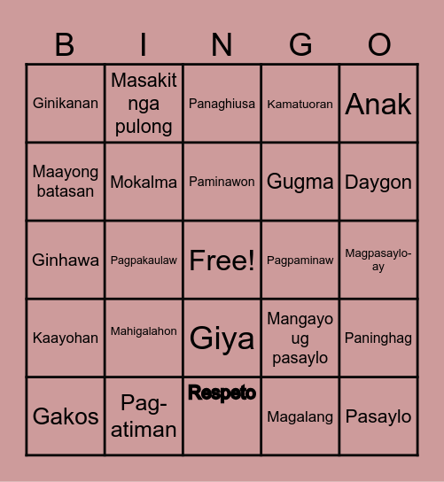 DAY 12 - Pagiging Mabuting Bata Bingo Card