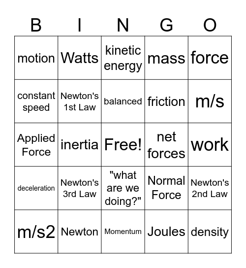 Physics Bingo Card