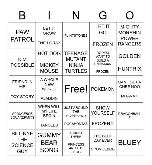 KIDS OVER THE YEARS! Bingo Card