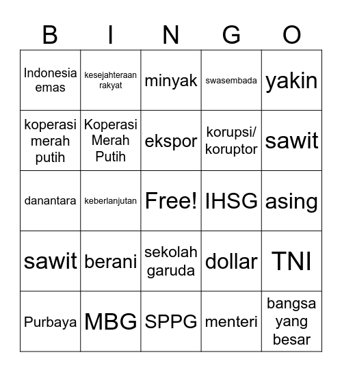 omon-omon harkitnas Bingo Card