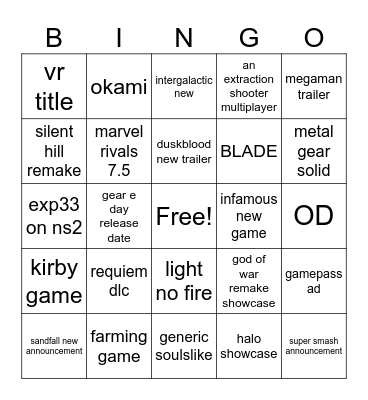 showcase bingo Card