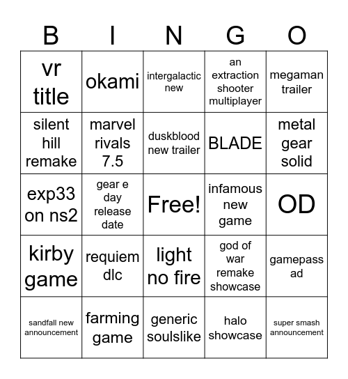 showcase bingo Card