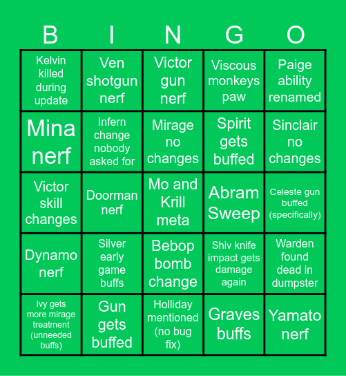 deadlock may 2026 patch Bingo Card
