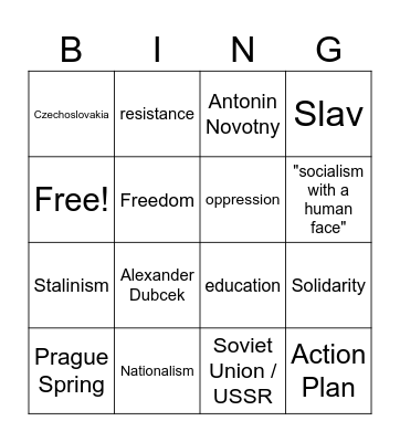 Prague Spring Bingo Card Bingo Card