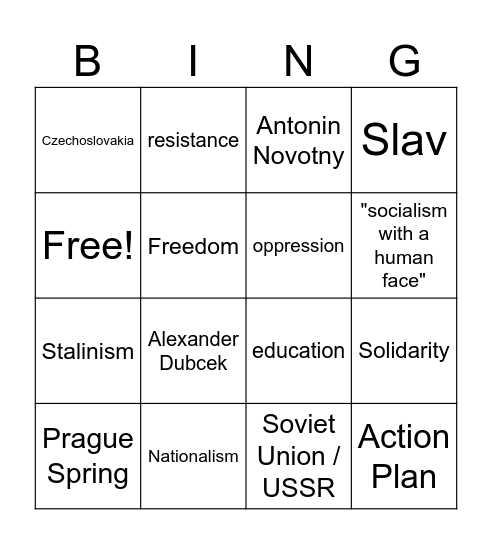 Prague Spring Bingo Card Bingo Card