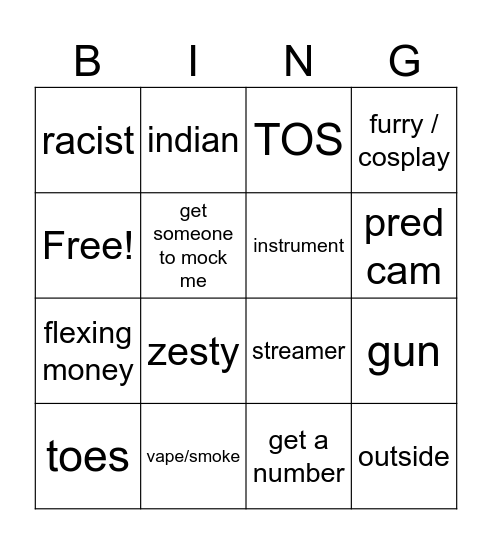 omegle Bingo Card
