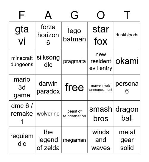 Untitled Bingo Card