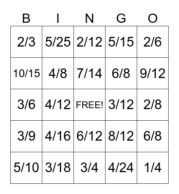 Equivalent Fractions Bingo Card
