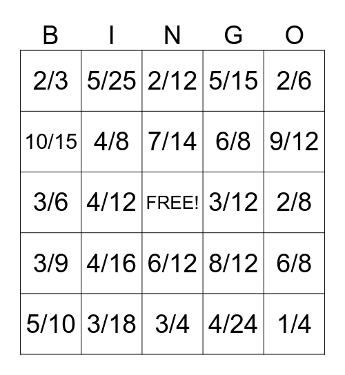 Equivalent Fractions Bingo Card
