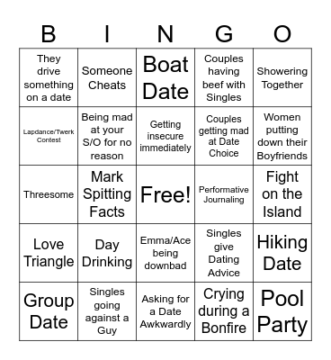 Temptation Island Bingo Card