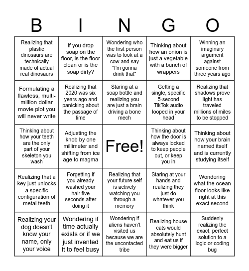 Shower Thoughts Bingo Card