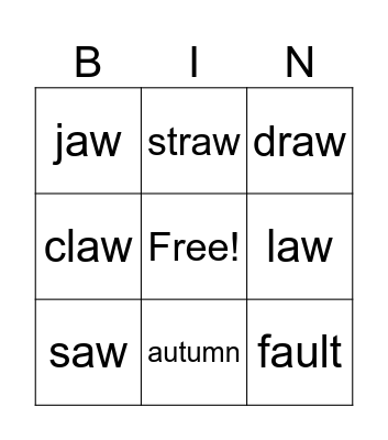 Using au and aw Bingo Card